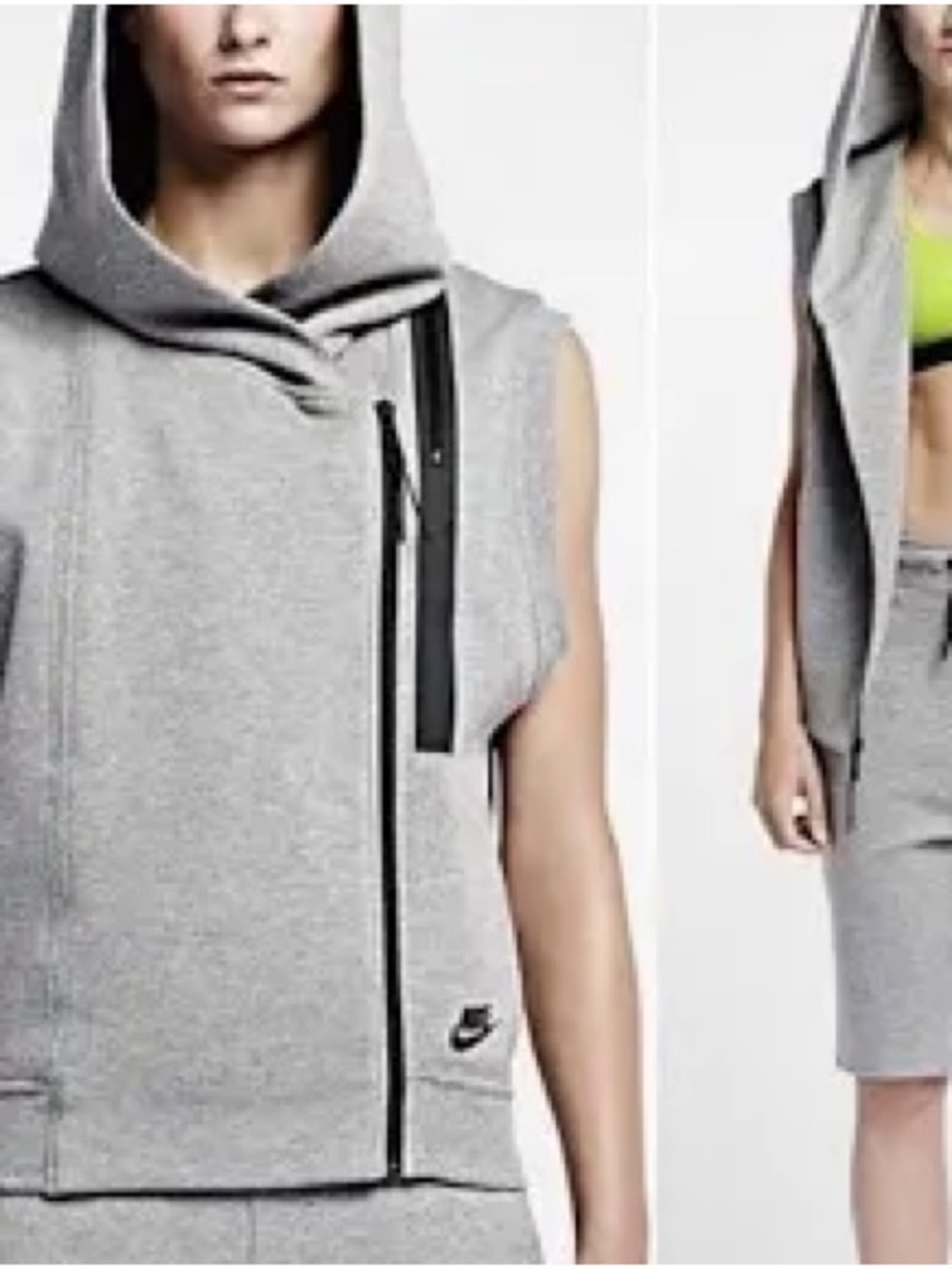 Nike Tech Women Hooded Full Zip Vest Size XL Heather Gray Active Excellent Cond